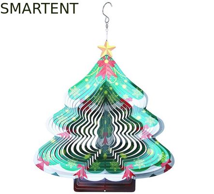 買う 幅27cmの回転金属の風の紡績工3Dのクリスマス ツリーのウィンド チャイム オンライン製造