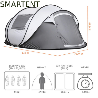 280*200*130CM グレー 防水 PU2000MM コーティング 190T ポリエステル 4シーズン ポップアップ テント ボート 網状の窓 キャンプ用 サプライヤー